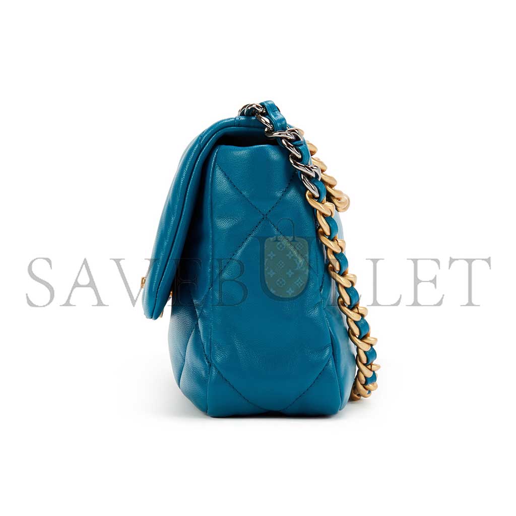 Ch*el 19 flap bag in teal blue lambskin as1160 (26*16*9cm)